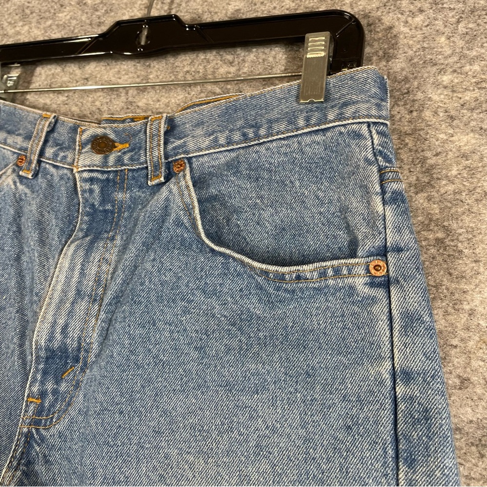 Vintage Levis Cut Off Orange Tab Denim Shorts Blue 33 High Rise Raw Hem Casual - Picture 16 of 16